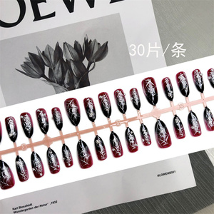 Rojo oscuro Negro Gradiente Plata Tela de araña Insecto Almendra Armadura Halloween Reutilizable Nail Art Prensa para dedos Patrón cuadrado - Product Image 3