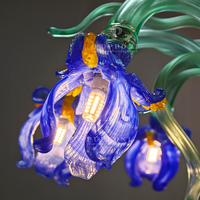 Lustre en verre style Murano, fleur d'iris bleue, 8 lumières G9, lampe suspendue pour salle à manger, décoration intérieure