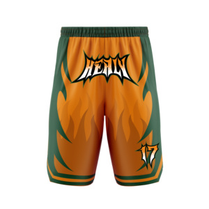 Ensemble d'uniformes de basketball sublimés HEALY à motif flamme, bicolore orange et vert, en maille respirante à séchage rapide - Product Image 3