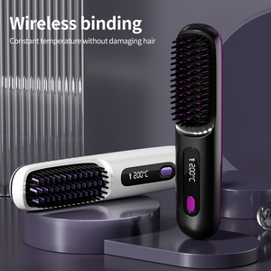 2024 LCD USB chargeant le lisseur à cheveux plat électrique chauffant en céramique avec peigne sans fil brosses à cheveux électriques portables - Product Image 4