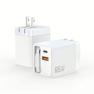 Chargeur GaN 65W USB-C USB-A 2 ports PD3.0 Chargeur mural à charge rapide 45W 60W pour ordinateur portable téléphone portable - Product Image 2