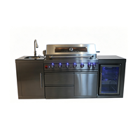 Cuisine extérieure moderne et durable en acier inoxydable SUS304, barbecue à gaz 6 brûleurs avec évier, robinet, réfrigérateur, comptoir en granit longue durée et armoire