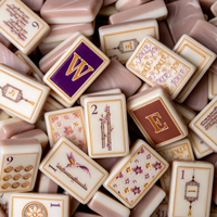 Jeu de Mahjong Floral avec Tuiles Joker, Dos Marbré, Motif 3D en Relief, Doré Vintage, Design Floral Art Nouveau, Tuiles de Mahjong Cadeau