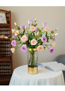 Nuovi Fiori Decorativi Realistici Impermeabili Profumati Lisianthus Eustoma per Matrimoni e Casa, 3 Teste, Bianco Rosa, <span class=keywords><strong>Campanula</strong></span> Cinese - Product Image 6