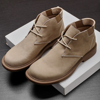 Bottes décontractées mi-montantes vintage pour hommes, en cuir véritable, à lacets, tendance, pour le travail, automne-hiver, avec semelle en caoutchouc