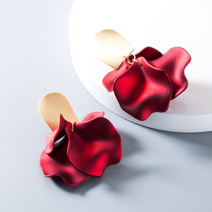 Boucles d'oreilles pampilles, bijou Vintage élégant motif pétale de Rose rouge, fleur de mariage, pour femmes, - Product Image 2