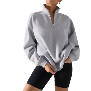 Хлопковый флисовый пуловер на молнии на заказ, 1/4 толстовка на молнии с длинным рукавом, Женская толстовка с капюшоном