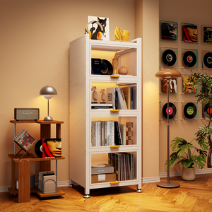 ארון תצוגה עם דלת זכוכית 5 קומות עם מדפים מתכווננים, ריהוט מודרני לסלון, מבנה פלדה עמיד - Product Image 3