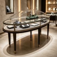 Vitrine de présentation de bijoux de luxe, comptoir circulaire en verre trempé pour bijoux avec tiroirs de rangement et éclairage LED