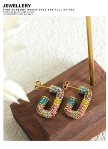 Pendientes de Aro de Acero Inoxidable Chapados en Oro de 18k, Impermeables, con Circonita Cúbica de Colores Navideños, para Mujer - Product Image 5