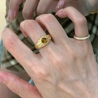 SongYi Vintage Advanced Zircon Set Breiter Zeigefinger Ring Gold Tiger Eye Stone Fashion Ring