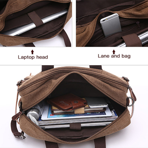 ZUOLUNDUO Sac d'<span class=keywords><strong>Ordinateur</strong></span> Portable Mixte Toile Grande Capacité avec Doublure en Cuir, Serviette Grande Taille Sac à Main Fourre-tout Sac à Dos pour Voyage - Product Image 3