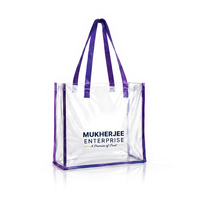 Sac fourre-tout en PVC transparent avec logo personnalisé, motif teinté, fibres longues, imperméable et réutilisable pour la plage et les voyages, fabriqué en Inde