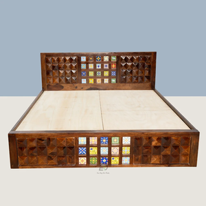 Cama de Madera Maciza de Sheesham de Diseño Moderno, Hecha a Mano, con Cajones Extensibles para Almacenamiento, Ideal para Villas y Resorts - Product Image 3