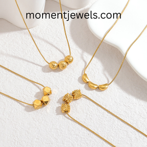 geometric beaded fine pendant gold plated stainless steel snake chain minimalist <b>long</b> jewelry gift for women - Product Image 2