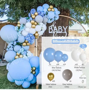 Arco de globos de macarrón azul C, decoración de fiesta de cumpleaños, aluminio, látex, boda, fiesta de cumpleaños, Baby Shower, niños