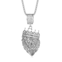 Collier Pendentif Tête de Lion Incrusté de Diamants Style Hip Hop RH, Plaqué Or 18K PVD de Haute Qualité en Acier Inoxydable, Bijou Tendance - Grande Vente