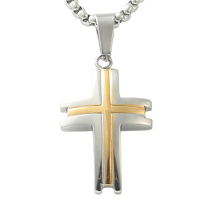 Stainless Steel <b>Cross</b> Pendant Necklace Men's Geometric Design Punk Style 120105 - Product Image 2