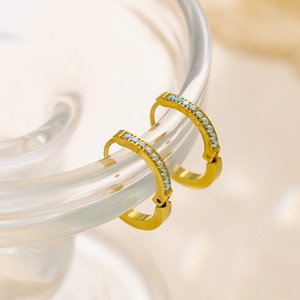 Non Tarnish Fine Fashion Jewelry 18K Gold Plated Stainless Steel Small Hoop <b>Earrings</b> Zircon Hoop Huggie <b>Earrings</b> for Women - Product Image 2