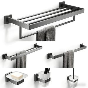 Toallero de hierro fundido gris, instalación en pared, diseño moderno, accesorios de baño fáciles de limpiar - Product Image 1