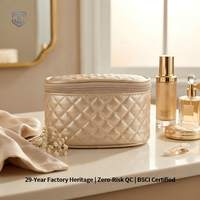 Boîte de rangement de voyage en cuir PU matelassé avec fermeture éclair et motif losanges, personnalisable avec logo, faible MOQ, pour bijoux, cadeau de mariage pour demoiselle d'honneur, ou sac cadeau