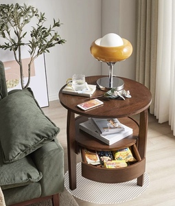 <strong>Real</strong> Premium Solid <strong>Wood</strong> Round Shape Large Storage <strong>Coffee</strong> <strong>Table</strong> Sofa Side <strong>Table</strong> with Drawer in Living Room Bedroom - Product Image 5