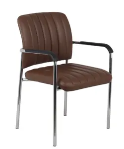 舒适坐背办公椅钢经济电脑训练椅棕色真皮会议室椅子