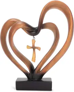 Polyresin/ Resin statues Dicksons It Takes Three Heart and Cross Brown 8.5 x 9.5 Resin Stone Pedestal Table Top Decoration