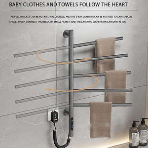 Lujo 5 barras 180 giratorio eléctrico calentado <span class=keywords><strong>Acero</strong></span> <span class=keywords><strong>inoxidable</strong></span> <span class=keywords><strong>toallero</strong></span> calentador moderno baño montado en la pared tendedero 1 año - Product Image 3