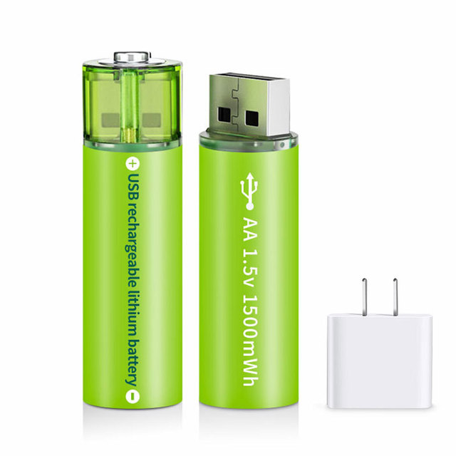 AA 5 Rechargeable Battery Mouse Toy Remote Control Car Fingerprint Lock 1.5V Constant Voltage USB Lithium Battery 1500mAh Green