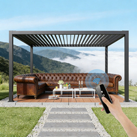 Pérgola de Jardín Motorizada de Lujo con Techo Rígido Impermeable, Pérgola de Aluminio para Exteriores con Techo de Láminas, Diseño Moderno