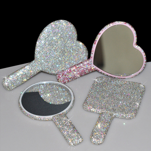 Bán Buôn Trắng Hồng Trái Tim Màu Đỏ Vanity Cầm Tay Gương Bling Kim Cương Cầm Tay Du Lịch Cầm Tay Trang Điểm Gương - Product Image 1