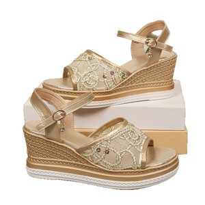 Women Big European and American Style Mesh Sequin Wedge <b>Sandals</b> Summer New Thick Sole Open-Toe Roman <b>Sandals</b> - Product Image 5