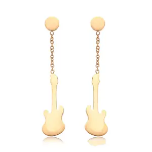 Brincos femininos de xuping e guitarra, brincos para sensação musical, longo e requintado, ouro rosa, 98329