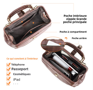 Sac <span class=keywords><strong>Docteur</strong></span> En Cuir Pleine Fleur - Style Retro Elégant Avec Bandoulière Détachable Et Fermoir Métal-2 En 1 Main/Bandouliere - Product Image 5