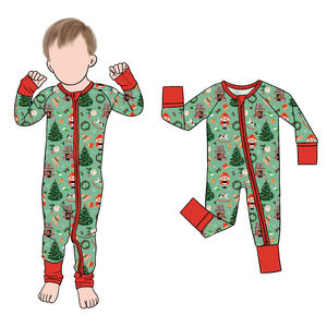 Personalizado <span class=keywords><strong>de</strong></span> moda Niño Navidad elementos impresos con pies <span class=keywords><strong>de</strong></span> bambú <span class=keywords><strong>de</strong></span> invierno infantil mono bebé dormir traje - Product Image 6