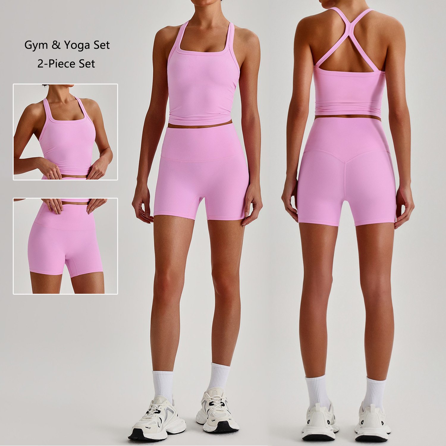 Women's Yoga Set High-waisted Hip-lifting Quick-drying Cycling Shorts Shockproof High-support Crossover Vest Fitness Set