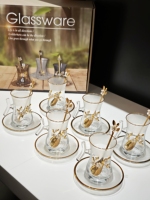 Ensemble de tasses à café et à thé en verre de luxe avec soucoupes, ensemble de tasses à café turques arabes vintage avec poignée unique