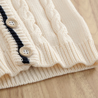 Cardigan en coton pour bébés garçons, tricoté à gros points torsadés, avec bordure à rayures contrastées, col en V boutonné pour bébés filles, tricot confortable et décontracté pour nourrissons et tout-petits