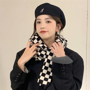Lklyt20 — <span class=keywords><strong>ensemble</strong></span> <span class=keywords><strong>écharpe</strong></span> de chapeau imprimé, bandeau à carreaux noir et blanc, <span class=keywords><strong>béret</strong></span> à carreaux pour <span class=keywords><strong>femme</strong></span> - Product Image 4