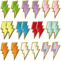 Patchs brodés personnalisés en forme d'éclair, à bords dorés et pailletés, en chenille, pour sacs et coques de téléphone