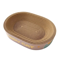 Griffoir pour chat en carton ondulé en forme de bateau ovale, motif chaton de dessin animé mignon, lit de repos pour chat à double usage, tapis de meulage des griffes, jouet pour chat