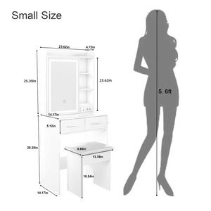 <strong>Small</strong> <strong>Makeup</strong> Vanity <strong>Desk</strong> Mirror Adjustable LED Lights Built-in Power Outlet Hidden Storage Padded Stool Shelf Space-Saving - Product Image 3