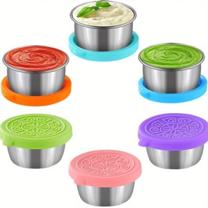 304 Stainless Steel Sauce Cup Silicone Lid Leak Proof Round Seasoning <b>Container</b> Reusable Dressing Cup for Kitchen Meal Prep - Product Image 1