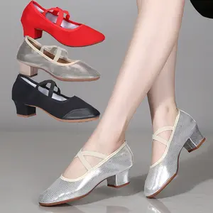 Zapatos de baile de Ballet para mujer, zapatos de baile de Yoga Jazz para niñas, zapatillas de Ballet de tacón bajo, zapatos de baile de salón de Salsa Latina para mujer