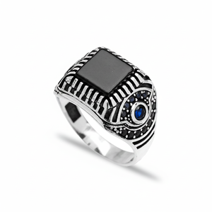 Onyx Authentic <b>Men</b> <b>Ring</b> Square Wholesale Handmade Turkish Ottoman Black Stone Zircon 925 Sterling <b>Silver</b> Jewelry - Product Image 2