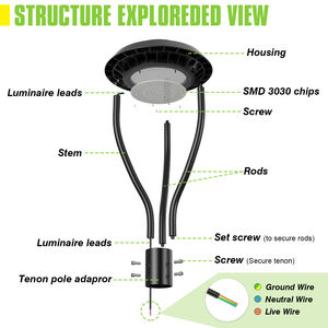 Lampadaire LED extérieur en aluminium 60W - 150W avec garantie de 5 ans pour jardin, paysage et parc - Product Image 3