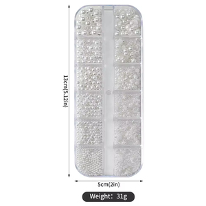 Perlas blancas para decoración de uñas, diamantes de imitación, cuentas semiredondas, tamaño mixto, perlas planas para uñas, decoración DIY, cuentas de <span class=keywords><strong>manicura</strong></span>, <span class=keywords><strong>piedras</strong></span>, 12 rejillas - Product Image 5