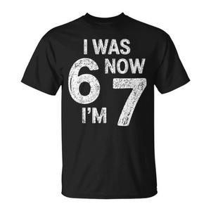 T-shirt vintage pour anniversaire de 7 ans, « J'avais 6 ans, maintenant je suis 7 », design Alpha, noir, taille moyenne - Product Image 1