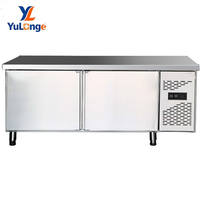 Réfrigérateur commercial YULONGE à deux portes pour cuisine de restaurant, en acier inoxydable, 250L/350L, avec table de préparation